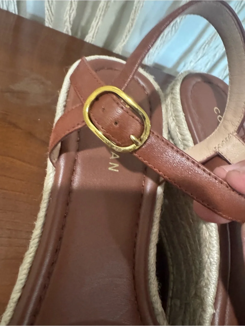 Cole Haan Women's Tan Woven Espadrille Wedge Sandals with Ankle Strap